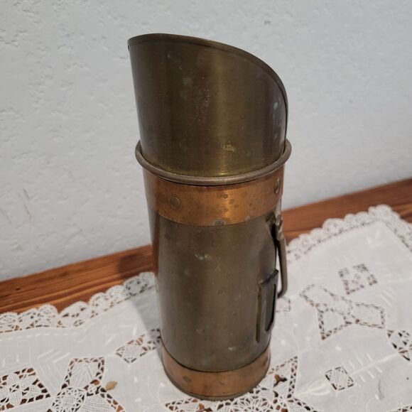 Vintage Brass And Copper Rustic Match Stick Holder Striker + Handle 8” MCM Old - Picture 5 of 13